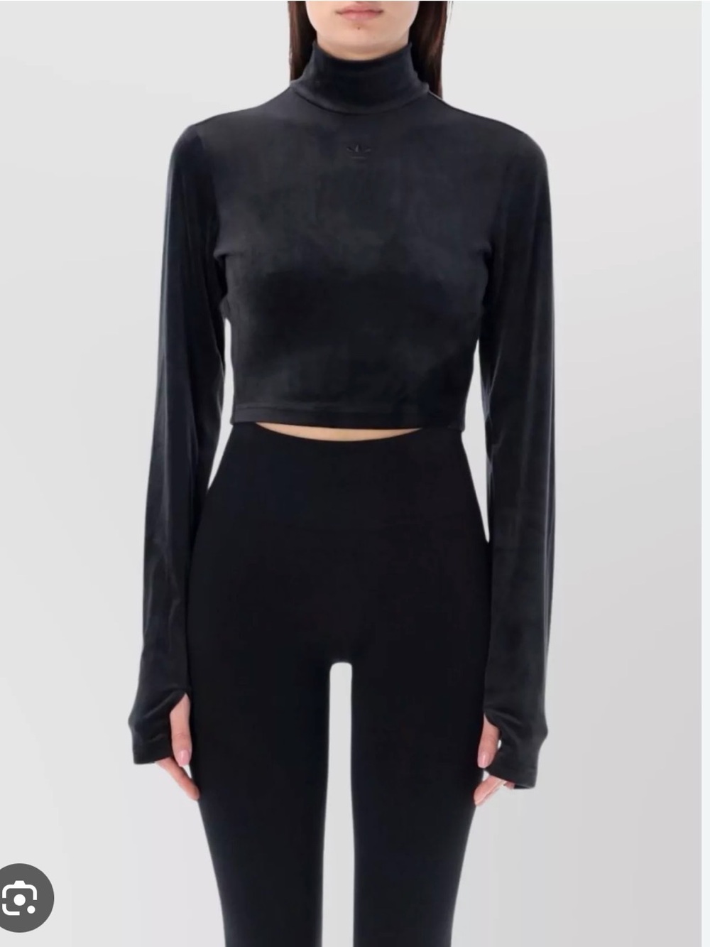 NWT Adidas Black Velvet Long-Sleeve Cropped Mockneck